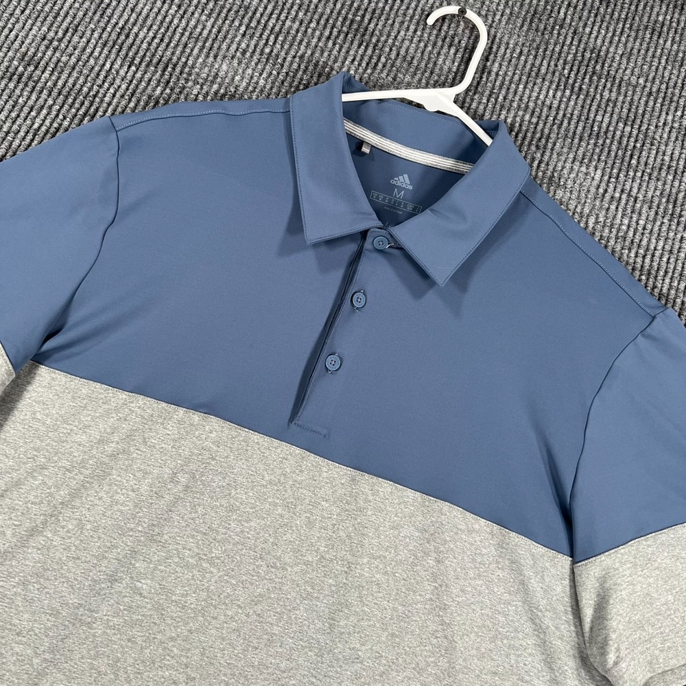 Adidas Polo Shirt Mens Medium Gray Blue Short Sleeve Golf Performance Outdoor